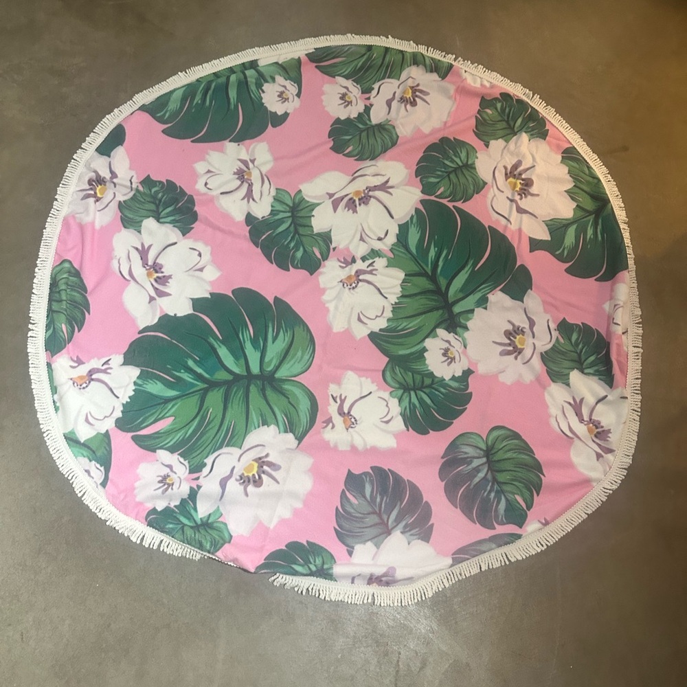 Pink Floral Round Beach Towel